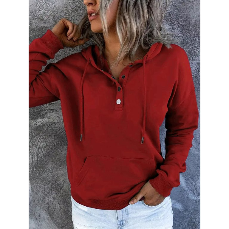 MOSHU Half Boutton Womens Hoodies Drawstring Hooded Sweatshirts for Woman With Pocket | Walmart (US)