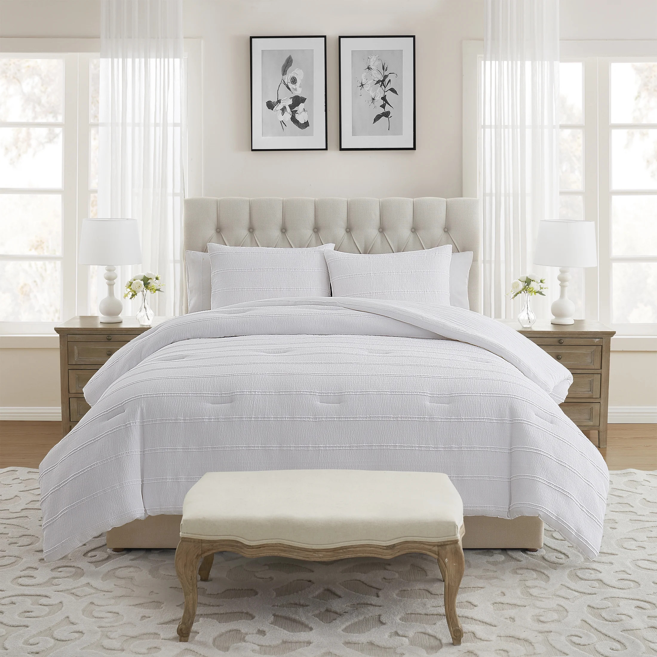 My Texas House Evelyn 3-Piece Bright White Seersucker Comforter Set, King | Walmart (US)