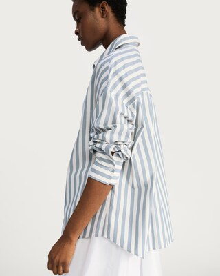 F&F Pure Cotton Striped Long Sleeved Shirt in Multi Blue | Tesco F&F