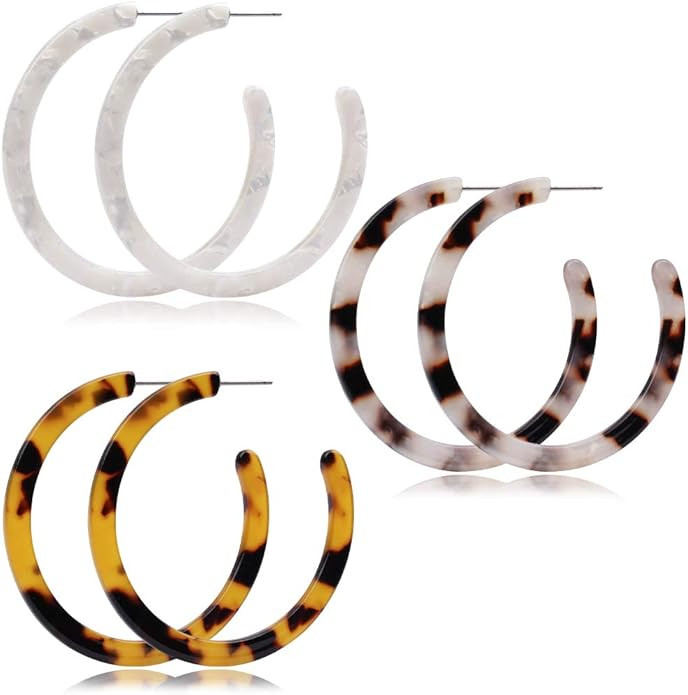 JSJOY Lightweight Resin Acrylic Hoop Earrings,Bohemian Small Resin Statement Earrings,Acrylic Ear... | Amazon (US)