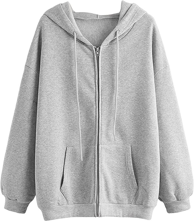 SHEIN Women's Oversized Long Sleeve Drawstring Drop Shoulder Zip Up Hoodie Sweatshirt | Amazon (US)