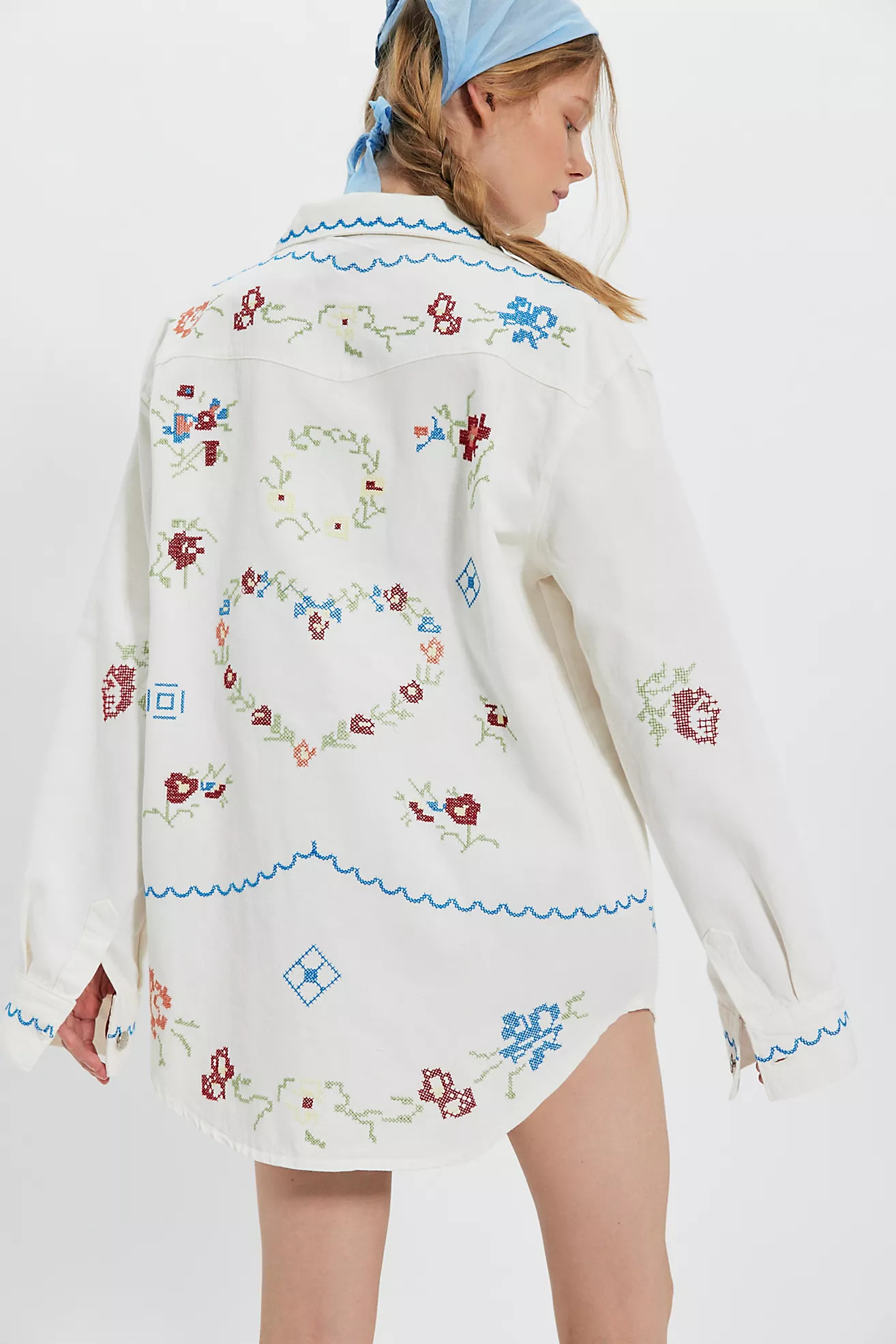 Denim And Bone Embroidered Heart Oversized Button Down | Free People (Global - UK&FR Excluded)
