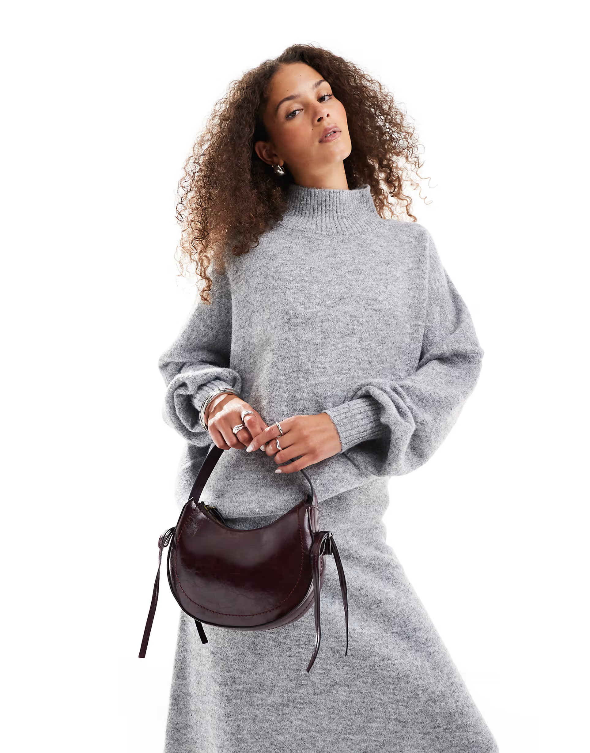 VRG GRL alia roll neck knit jumper in soft grey marl | ASOS (Global)