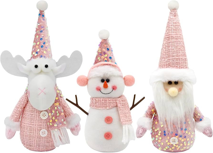 Pink Christmas Decorations - 3Pcs Pink Snowman, Santa, Reindeer Plush Pastel Christmas Decor for ... | Amazon (US)