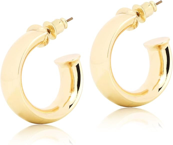 Fashion 18K Gold Silver Hoop Earrings Lightweight Hypoallergenic High Polished Minimalist Thin Wi... | Amazon (US)
