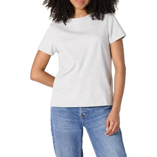 Amazon Essentials Women's Regular Fit 100% Cotton Crewneck Short Sleeve T-Shirt, Light Grey Heather, Large | Amazon (US)