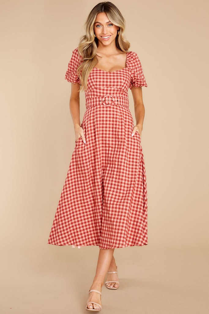 Cora Rust Multi Midi Dress | Red Dress 