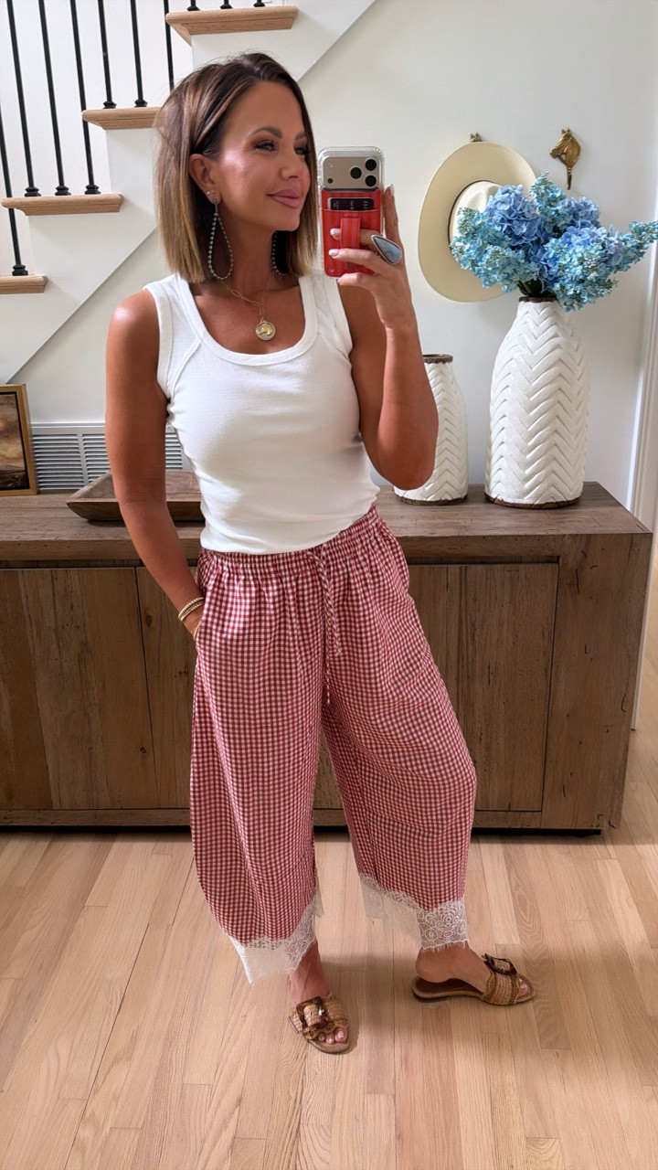 my fav amazon tank with the cutest gingham lace pants ♥️ i’m wearing my normal medium in both!

#LTKootd #LTKSaleAlert #LTKBeauty