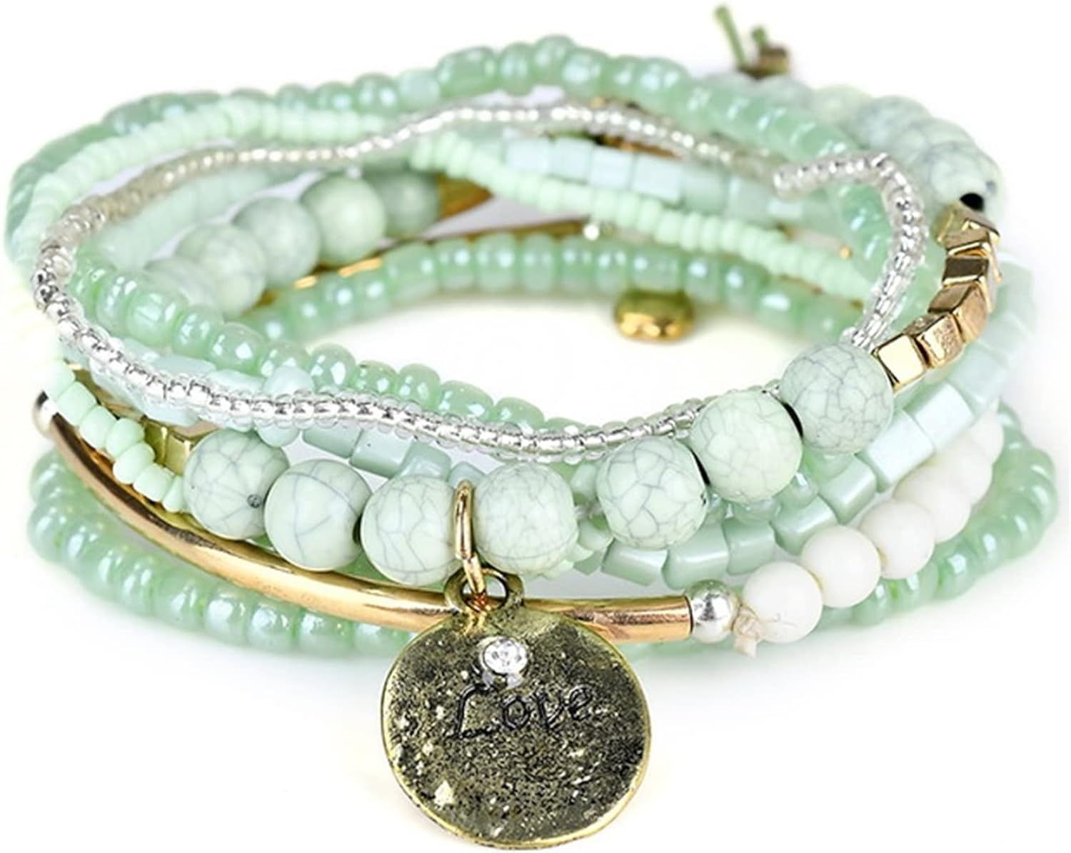 MengPa Stackable Beaded Bracelets for Women Bohemian layering Strand Statement Jewelry | Amazon (US)