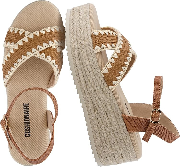 CUSHIONAIRE Ola Raffia Espadrille Platform Sandals for Women Casual Open Toe Adjustable Ankle Str... | Amazon (US)