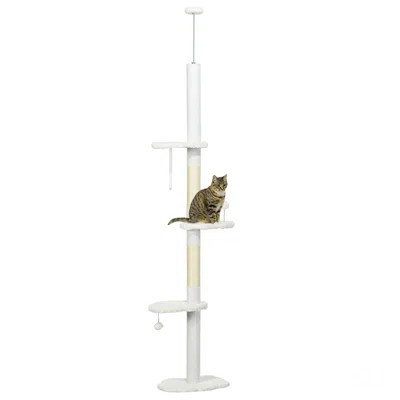 Pawhut Floor To Ceiling Cat Tree With Scratching Posts, 88.5"-100.5" Adjustable Height, Cat Climbing Tower With Cloud Shape Platforms, Toy Balls, Anti | Wayfair North America