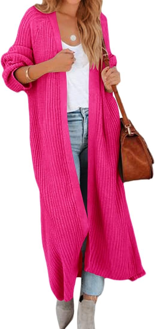 Women's Oversized Long Cardigan Sweaters Long Sleeve Split Open Front Drape Knit Duster Coat | Amazon (US)