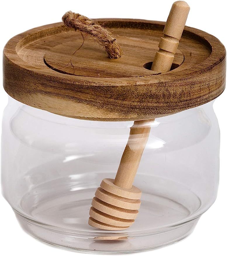 DŠ Stuff Honey Jar Pot Glass Holder Dispenser with Wooden Dipper and Acacia Lid Cover for Home K... | Amazon (US)