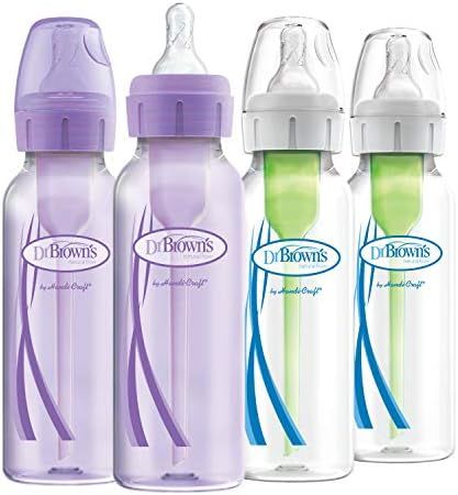 Dr. Brown's Options+ Baby Bottles, 8 oz/250ml, Narrow Bottle, Puple and Clear, 4 Pack | Amazon (US)