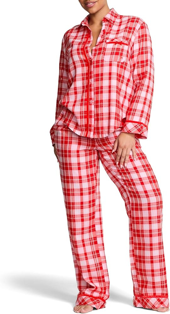 Victoria's Secret Women's PINK Flannel Pajama Set, Long Sleeve Button Down Shirt & Pants, Sleepwe... | Amazon (US)