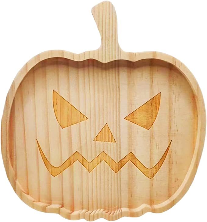Halloween Pumpkin Plate Wooden Decorative Plate for Party Supplies Wooden Dinner Plate Display Wo... | Amazon (US)