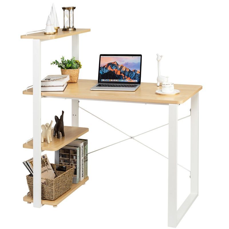 Costway Reversible Computer Desk Study Table Home Office w/Adjustable Bookshelf Natural | Target