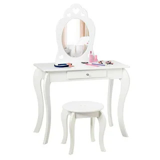 Costway Kids Vanity Set Princess Makeup Dressing Play Table Set - See Description | Bed Bath & Beyond