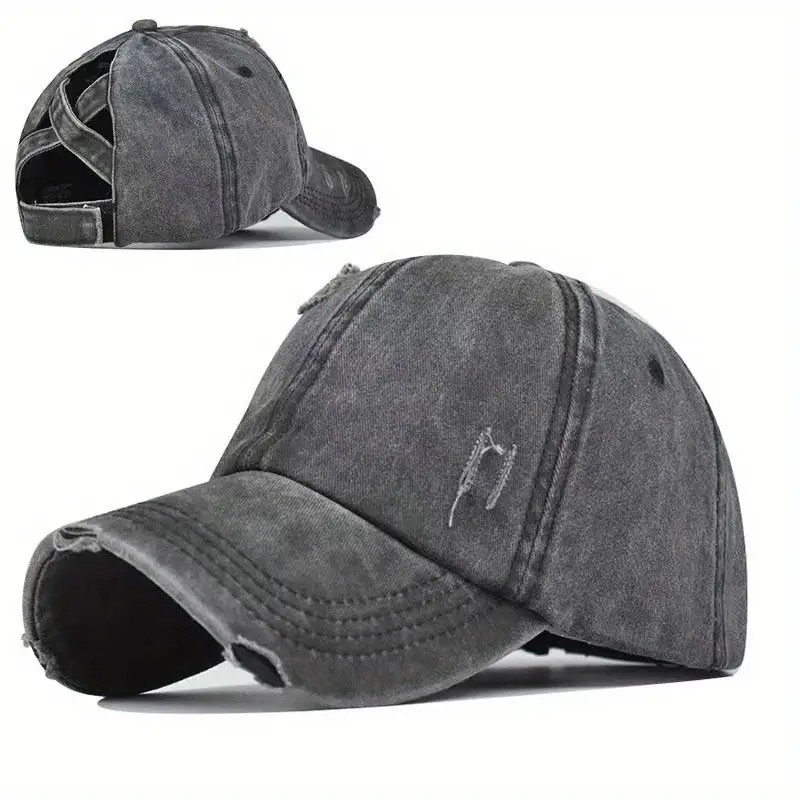 Simple Washed Hole Crossing High Ponytail Hat Women - Temu | Temu Affiliate Program