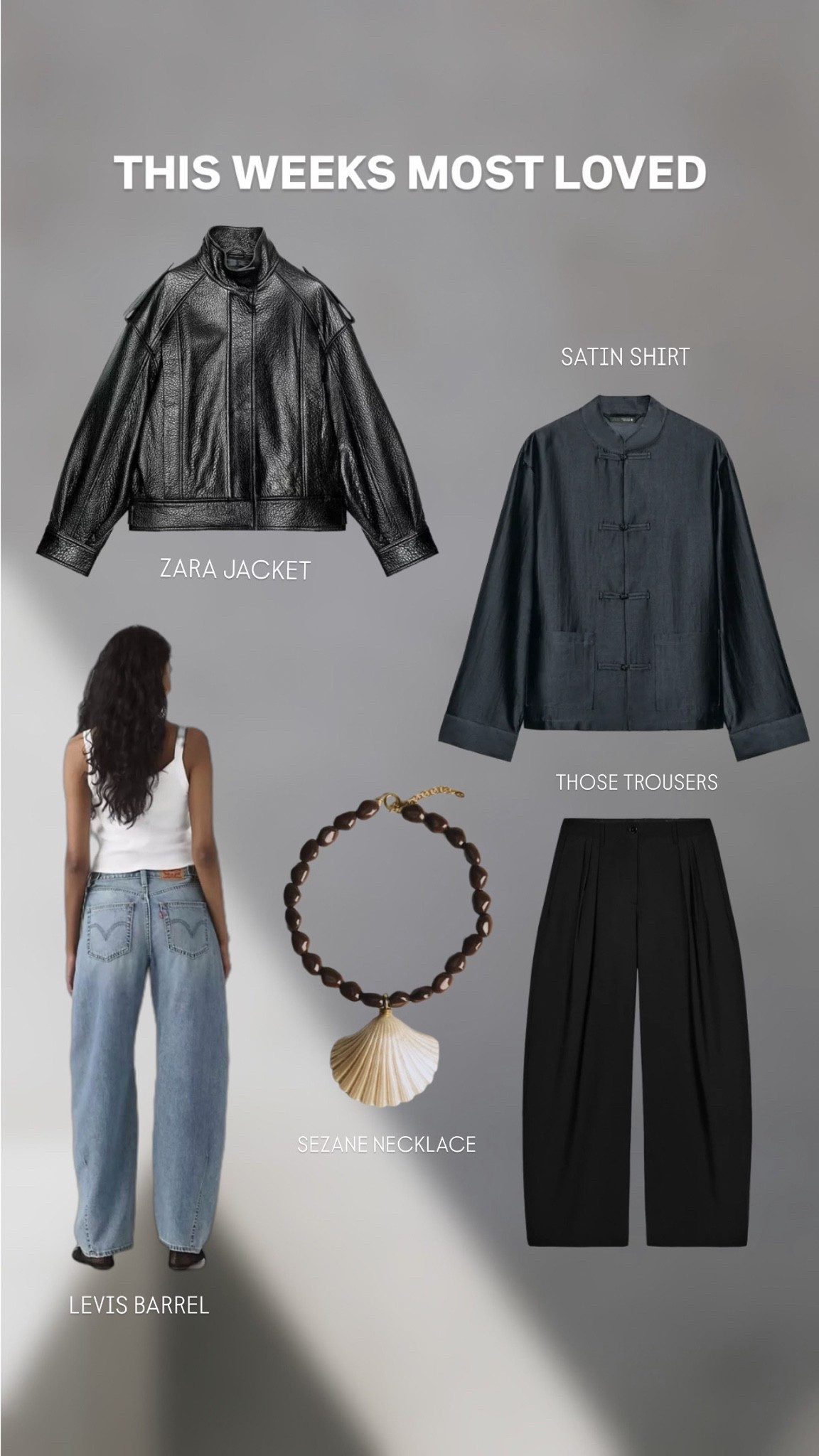 This weeks most loved

Zara frog silk shirt
Zara leather jacket
Barrel leg trousers
Levi’s cinch waist jeans
Sezane shell necklace

#LTKuk #LTKsummer #LTKjeans