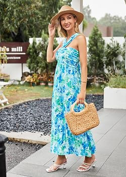 GRACE KARIN Womens Summer Floral Dresses 2026 Boho Maxi Dress Flowy Halter Sundress Casual Vacati... | Amazon (US)