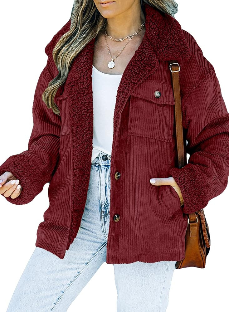 Dokotoo Corduroy Sherpa Jacket Warm Fall Jackets Fleece Lined Winter Coats | Amazon (US)