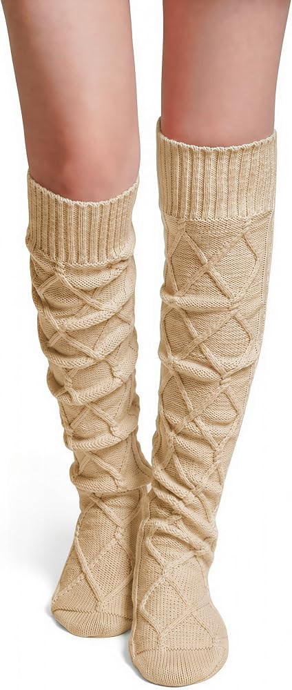 Pcavin Thigh High Socks for Women, Long Cable Knit Over Knee Boot Stockings | Amazon (US)