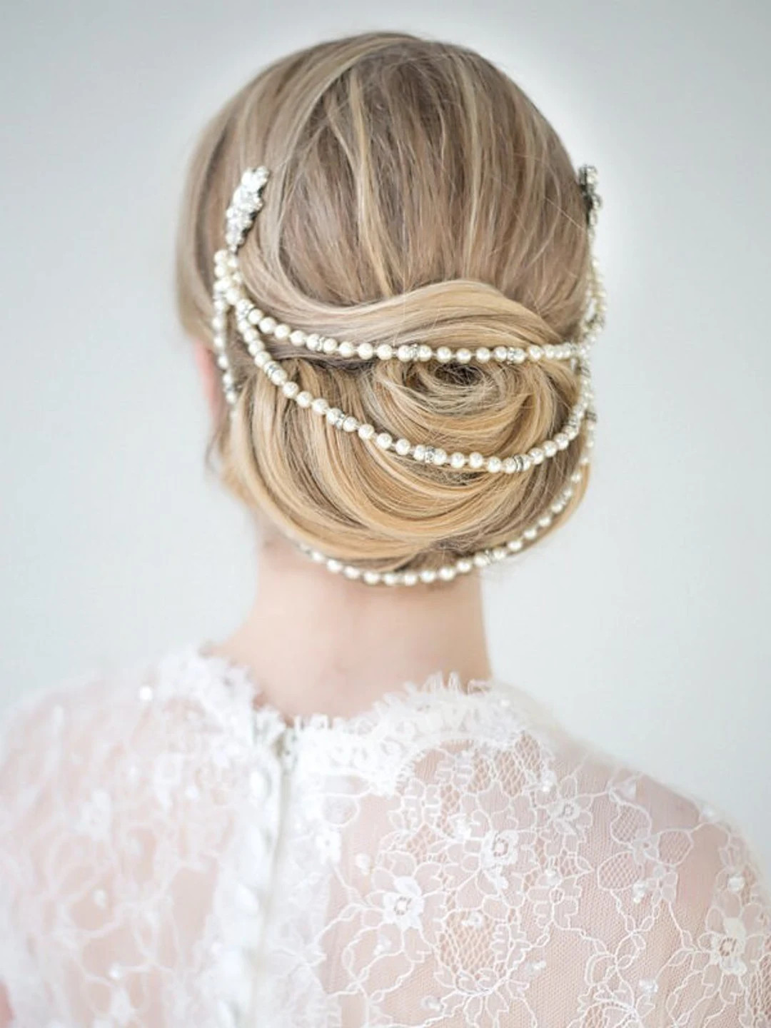 Bridal Pearl Headpiece, Three Strand Pearl Back Piece For Bride, Wedding Back Draped Headpiece, P... | Etsy (US)