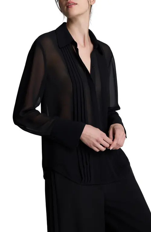 Kenneth Cole Pleated Sheer Shirt in Black at Nordstrom, Size X-Small | Nordstrom