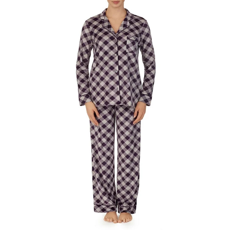 Secret Treasures Women's and Women's Plus Traditional Stretch Velour Long Sleeve Notch Collar PJ | Walmart (US)
