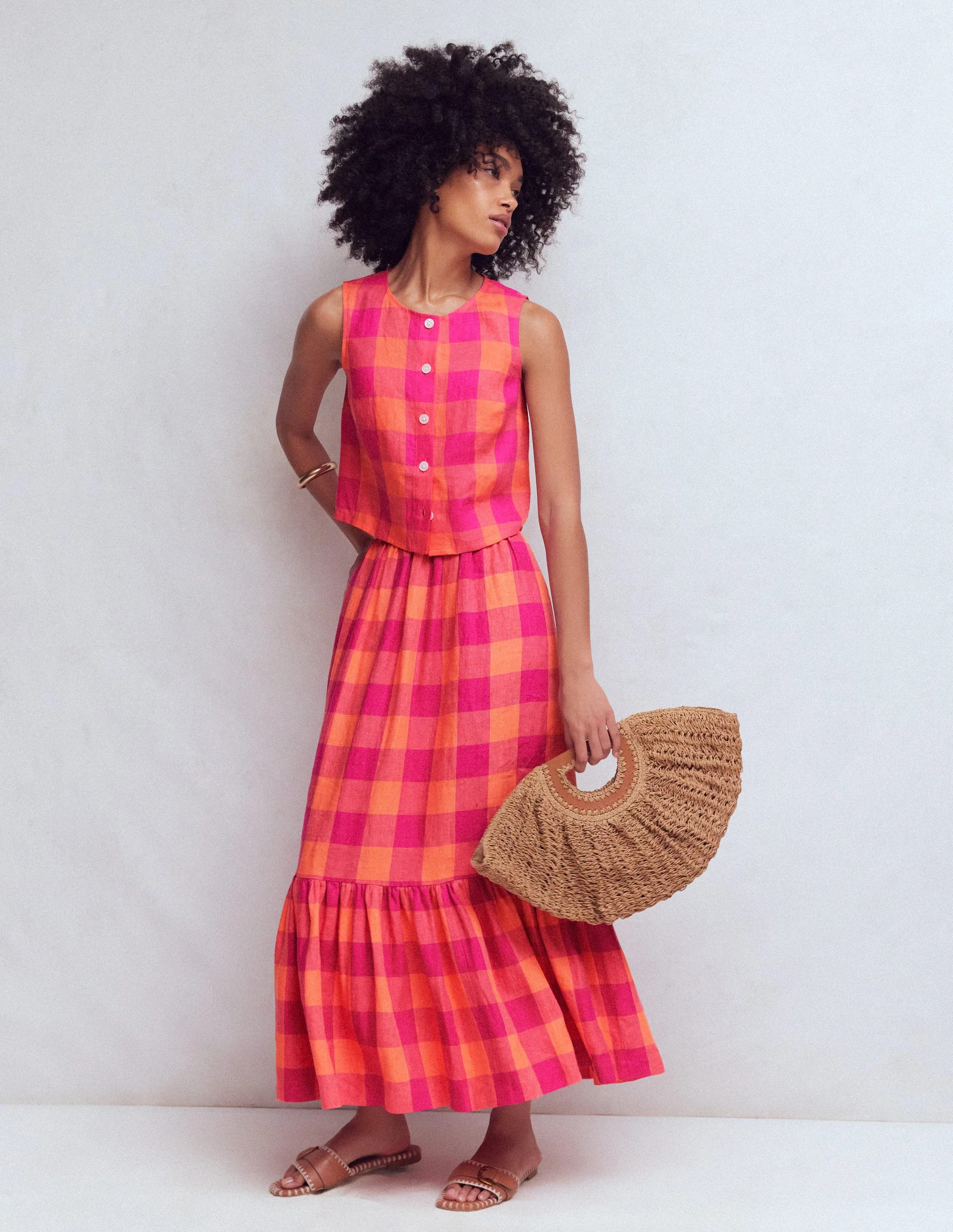 Abigail Linen Maxi Skirt-Zesty Orange, Pink Gingham | Boden (US)