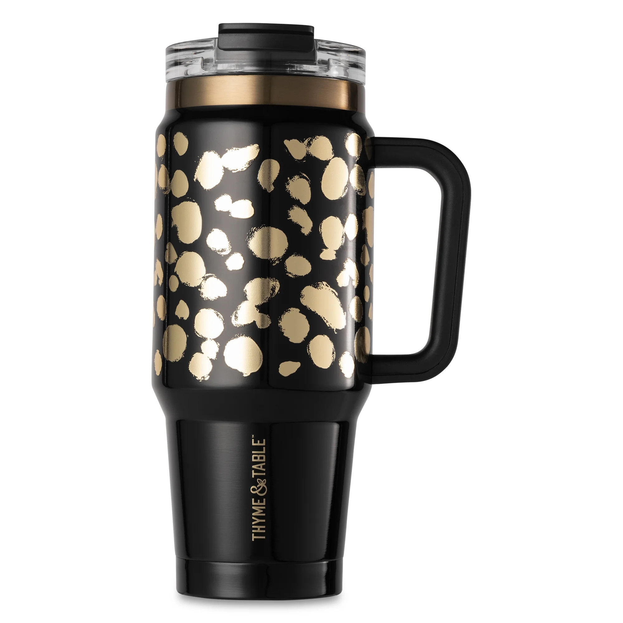 Thyme & Table 32 fl oz Stainless Steel Luna Tumbler with Handle and Dual Straw Lid, Black & Gold ... | Walmart (US)