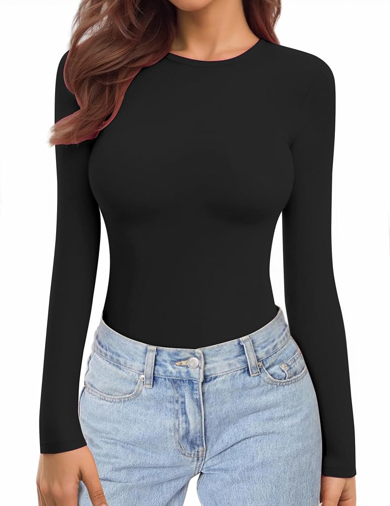 Ekouaer Womens Long Sleeve Shirts Crew Neck Stretch Fitted Basic Tops Underscrubs Layer Tee | Amazon (CA)