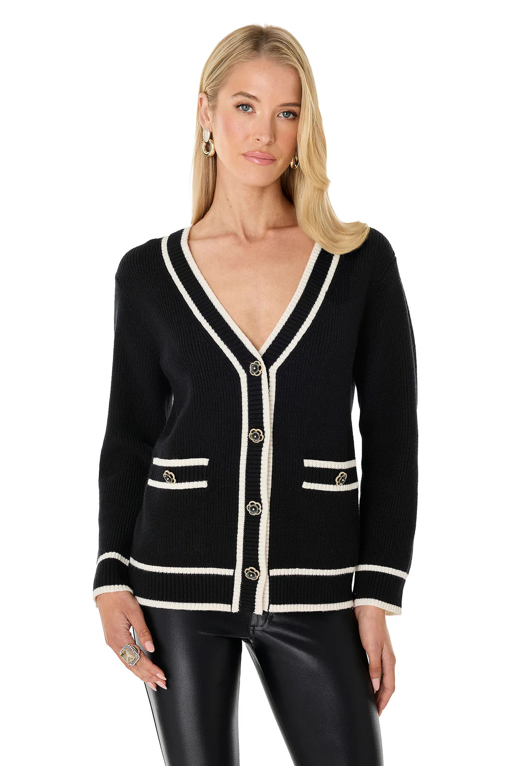 Devin Rose Contrast Cardigan - Black | The Noli Shop