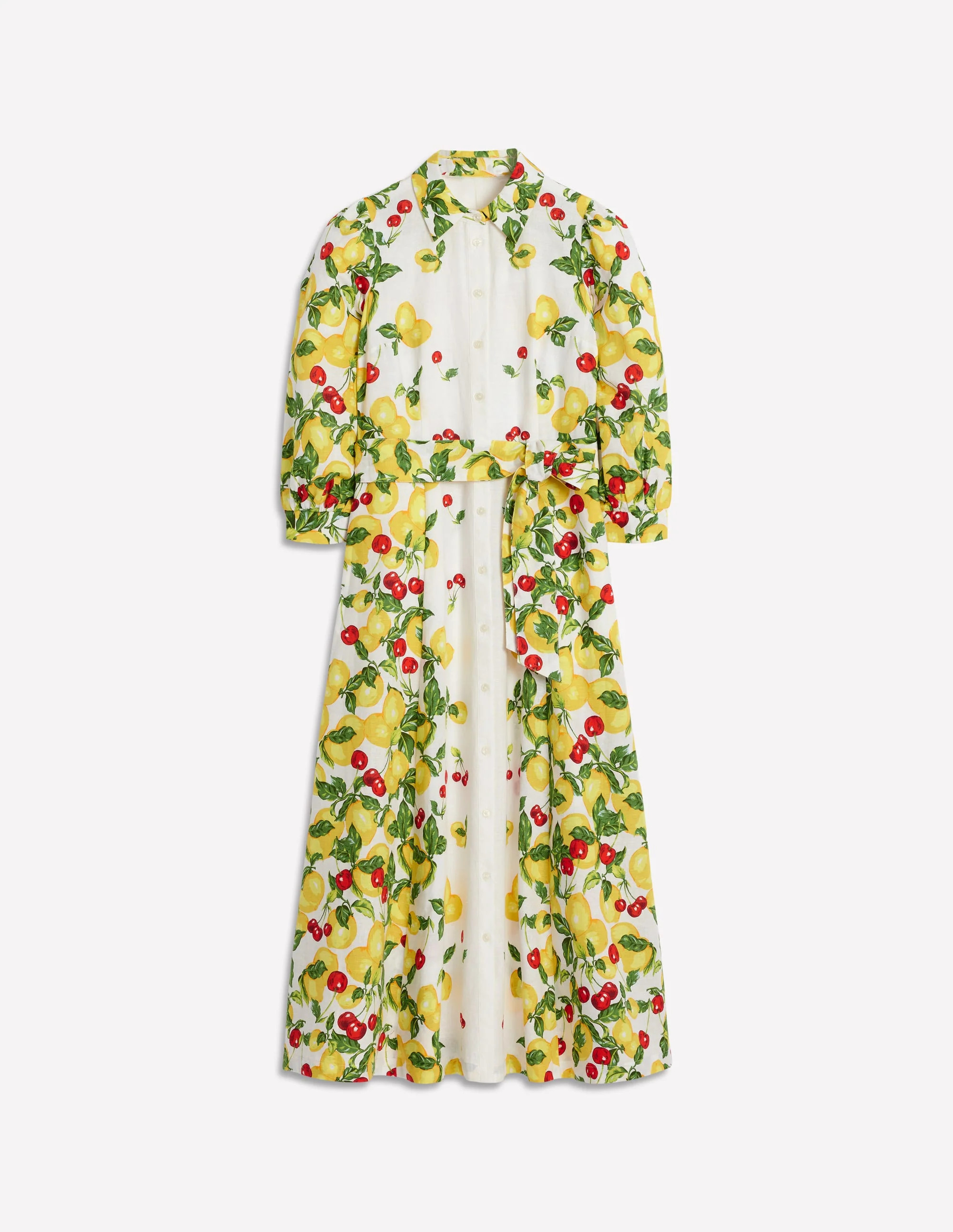 Clara Linen Blend Shirt Dress-Ivory, Cherries and Lemons | Boden (US)