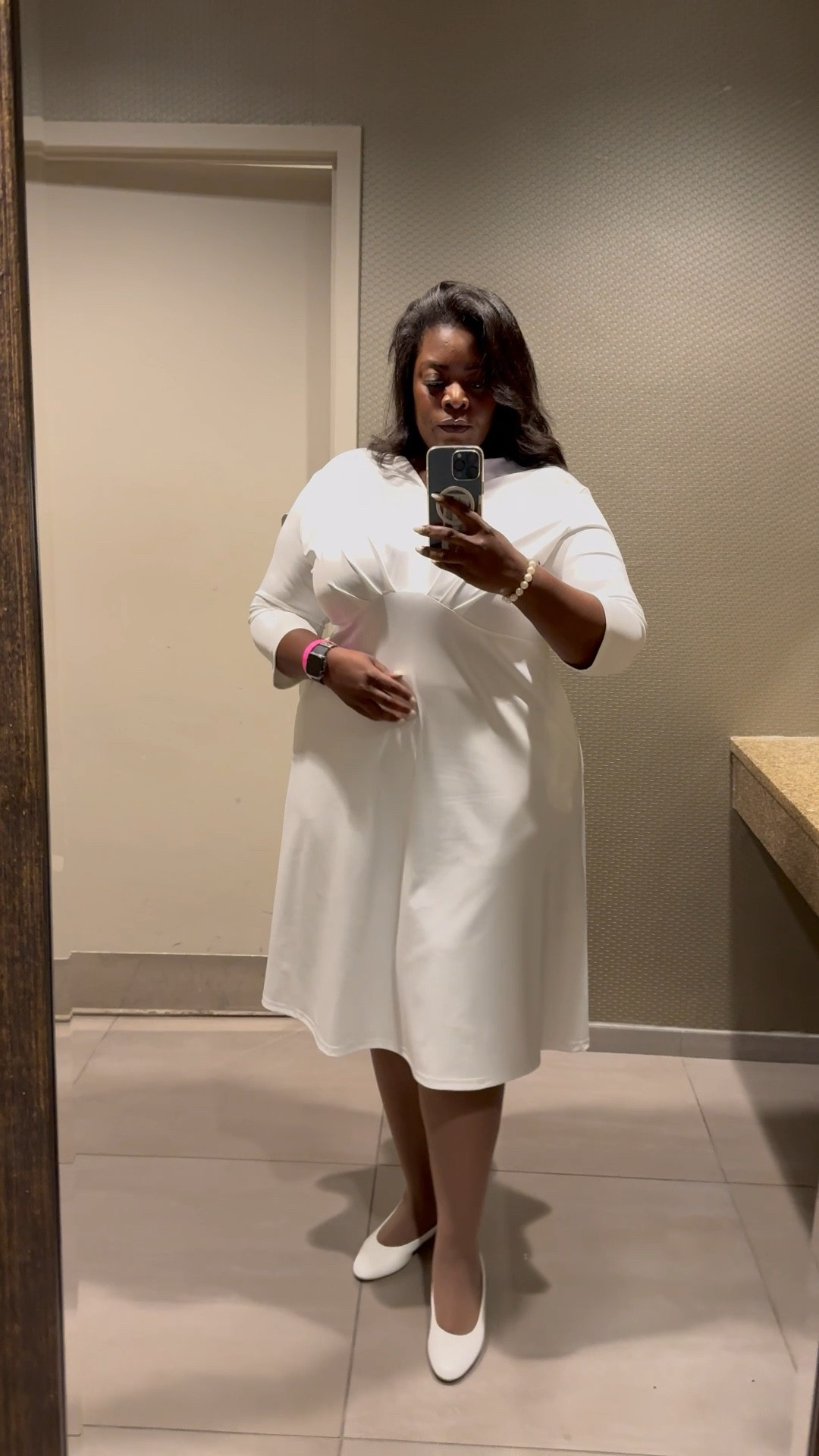Plus size white dress with white shoes and pantyhose for special organization ceremonies. 

#LTKOver40 #LTKPlusSize #LTKSeasonal