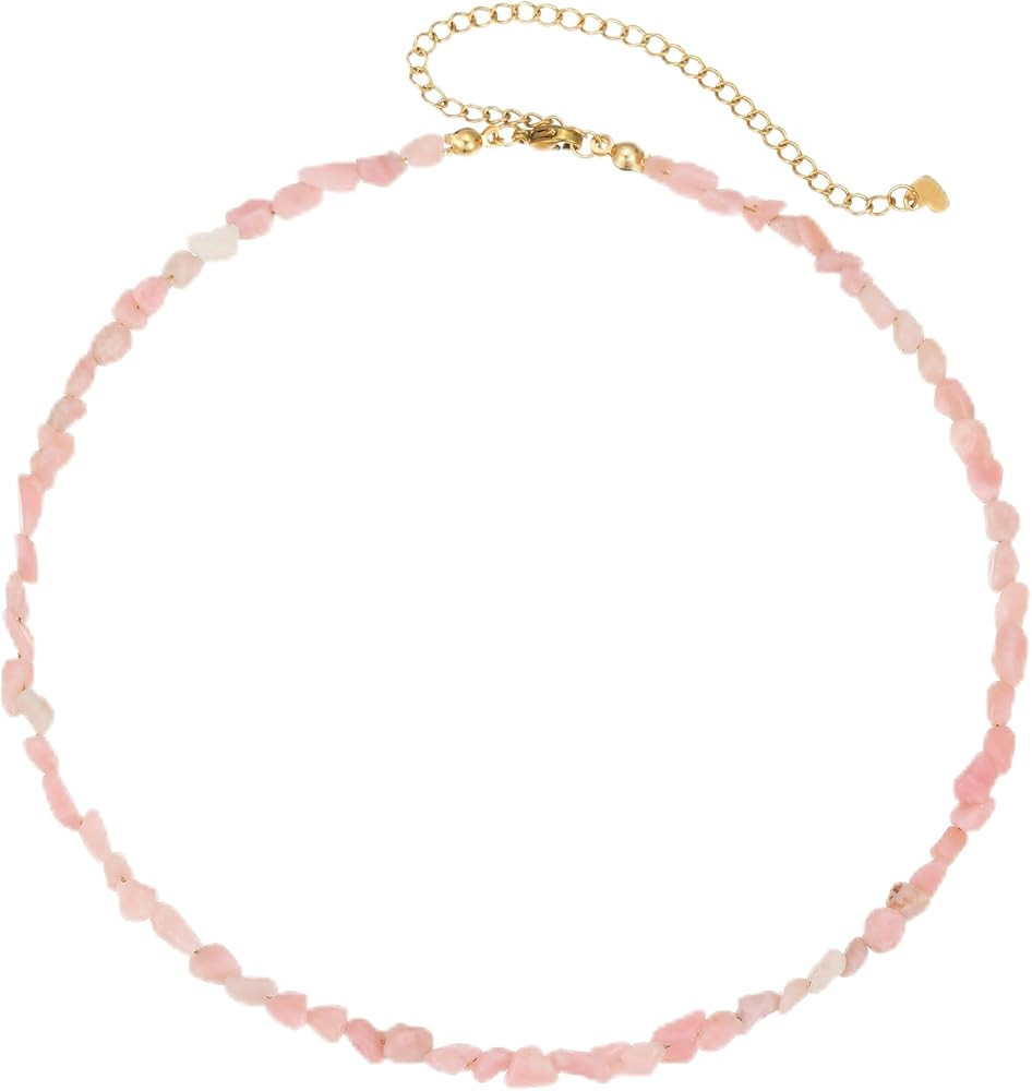Wellike Beaded Necklaces For Women Trendy Dainty Choker Necklace Chain 18k Gold Plated Natural St... | Amazon (US)