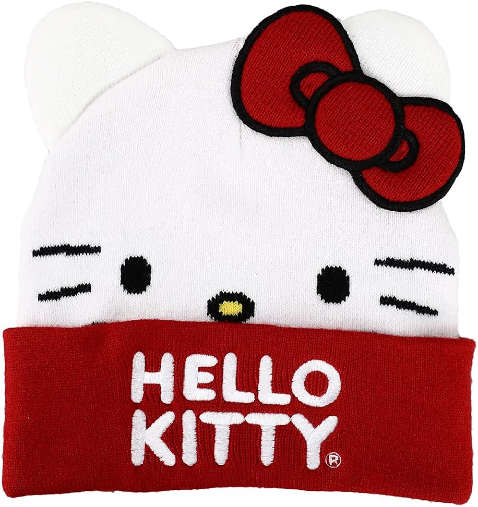 Sanrio Hello Kitty Big Face Bow Embroidered Beanie Hat for Girls Multicolored | Amazon (US)