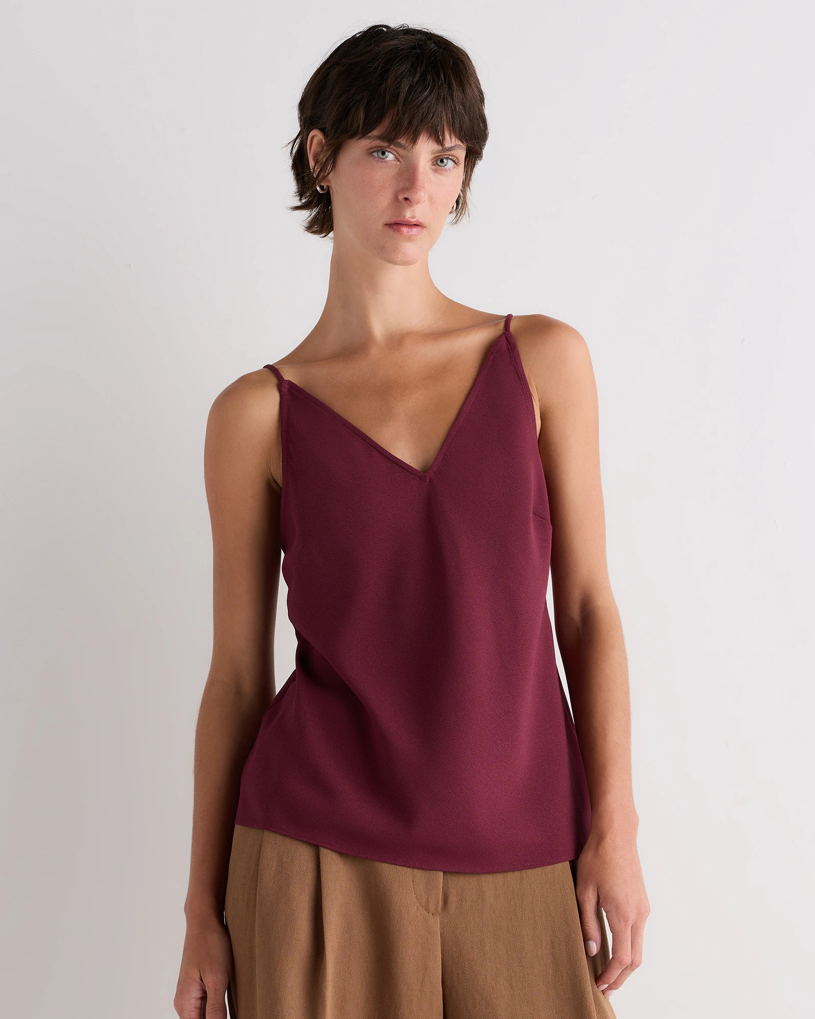 Quince | Women's Matte V-Neck Cami in True Black, Size XL, Recycled Polyester | Quince