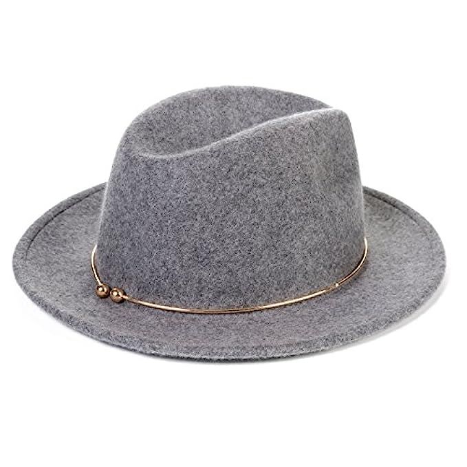 JNINTH Trendy 100% Wool Felt Fedora Hats Adjustable Cap with The Unique Metal Circle for Women | Amazon (US)