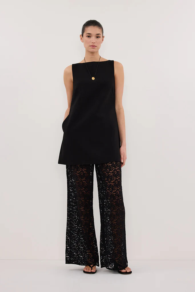 ROWIE BLACK SLEEVELESS BOAT NECK TUNIC TOP | DISSH