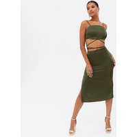 Pink Vanilla Khaki Satin Midi Skirt New Look | New Look (UK)