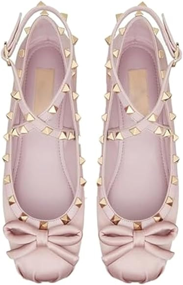 Keilinia Women's Satin Mary Jane Ballet Flats,Bow Studded Strap Ankle Buckle Square Toe Soft Comf... | Amazon (US)