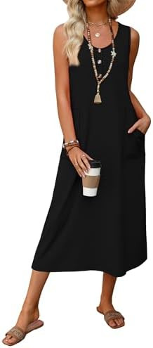 OFEEFAN Maxi Dress Sleeveless Casual Summer for Women Dresses 2026 Decorative Button Down Sundres... | Amazon (US)