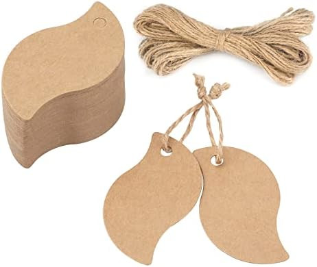Kraft Paper Gift Tags,100PCS Leaf Tags with 66 Feet Jute String for Arts and Crafts, Wedding Chri... | Amazon (US)