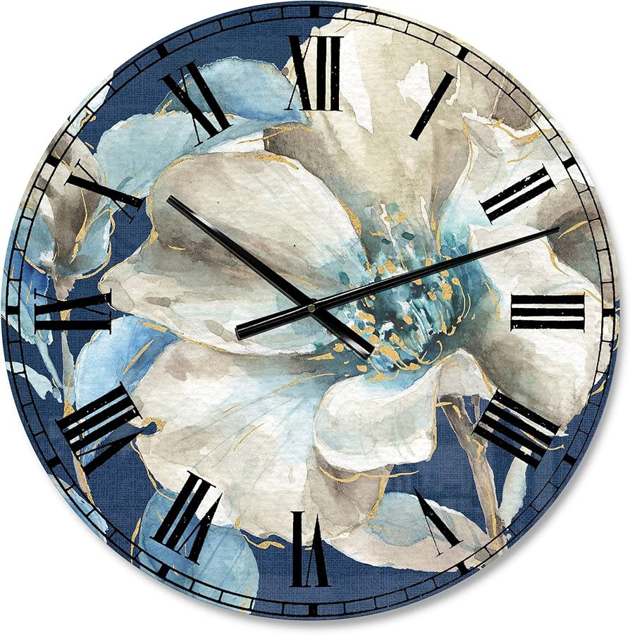 DesignQ 'Indigold Watercolor Floral' Traditional Wall Clock for Home Bedroom Bathroom Office Livi... | Amazon (US)