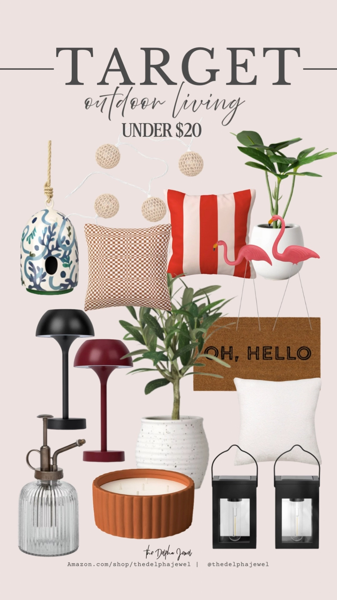 @Target  outdoor finds below $20‼️

Ceramic citronella candle, tropical flamingos, woven outdoor pillow, outdoor mat rug, open weave string lights, artificial plants, solar rechargeable outdoor lamps, ceramic birdhouse, led deck lights, potted plant, patio furniture


#LTKHome #LTKdayinmylife