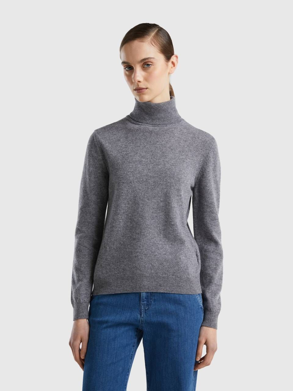 Gray turtleneck in pure Merino wool | Benetton (EU)