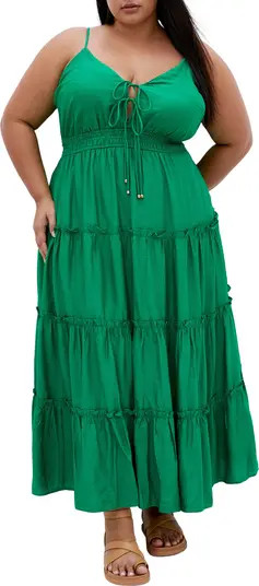 Aiza Tiered Tie Front Sleeveless Maxi Dress | Nordstrom