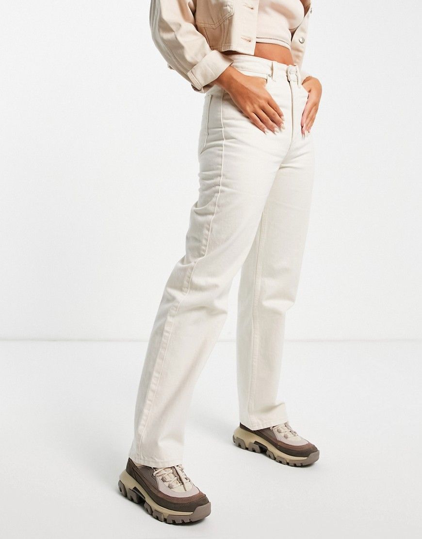 Weekday Rowe organic cotton high waist straight leg jeans in ecru-Beige | ASOS (Global)